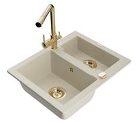 Mexen Carlos fregadero de granito de 1,5 cubetas con grifo de cocina Duero, beige - 6518-69-671600-50 19447 5905315026873