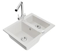 Mexen Carlos fregadero de granito de 1,5 cubetas con grifo de cocina Duero, blanco - 6518-20-671600-00 19441 5905315026811
