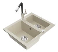 Mexen Carlos fregadero de granito de 1,5 cubetas con grifo de cocina Flora, beige - 6518-69-670401-07 21172 5905315063540