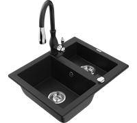 Mexen Carlos fregadero de granito de 1,5 cubetas con grifo de cocina Savita, negro - 6518-77-672601-70 18410 5905315037343