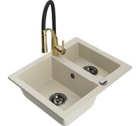 Mexen Carlos fregadero de granito de 1,5 senos con grifo de cocina Aster, beige - 6518-69-73450-57-B 19409 5905315048912