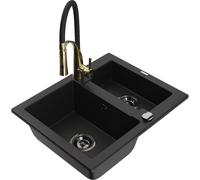 Mexen Carlos fregadero de granito de 1,5 senos con grifo de cocina Aster, negro - 6518-77-73450-57-B 19436 5905315049216