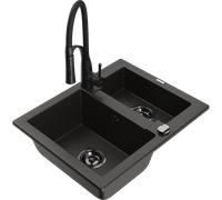 Mexen Carlos fregadero de granito de 1,5 senos con grifo de cocina Aster, negro/oro metálico - 6518-75-73450-70-B 19425 5905315049100