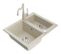 Mexen Carlos fregadero de granito de 1,5 senos con grifo de cocina Carla, beige - 6518-69-670700-69 18795 5905315042248