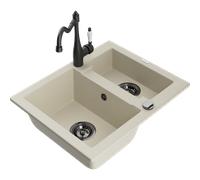 Mexen Carlos fregadero de granito de 1,5 senos con grifo de cocina Carla, beige - 6518-69-670700-70 18798 5905315042262