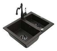 Mexen Carlos fregadero de granito de 1,5 senos con grifo de cocina Carla, negro/dorado metálico - 6518-75-670700-70-B 18825 5905315042408