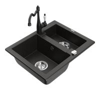 Mexen Carlos fregadero de granito de 1,5 senos con grifo de cocina Carla, negro/dorado metálico - 6518-75-670700-70 18823 5905315042392