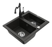 Mexen Carlos fregadero de granito de 1,5 senos con grifo de cocina Carla, negro/dorado metalizado - 6518-75-670700-70 18823 5905315042392