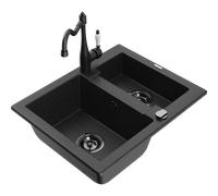 Mexen Carlos fregadero de granito de 1,5 senos con grifo de cocina Carla, negro/plata metálico - 6518-73-670700-70-B 18815 5905315042354