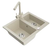 Mexen Carlos fregadero de granito de 1,5 senos con grifo de cocina Duero, beige - 6518-69-671600-69 19446 5905315026866