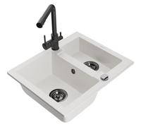 Mexen Carlos fregadero de granito de 1,5 senos con grifo de cocina Duero, blanco - 6518-20-671600-70 19444 5905315026842