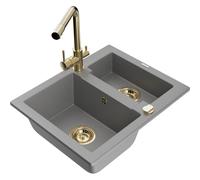 Mexen Carlos fregadero de granito de 1,5 senos con grifo de cocina Duero, gris - 6518-71-671600-50 19450 5905315026903