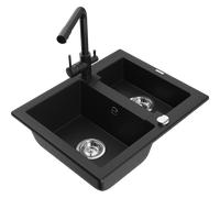Mexen Carlos fregadero de granito de 1,5 senos con grifo de cocina Duero, negro - 6518-77-671600-70 19574 5905315027115