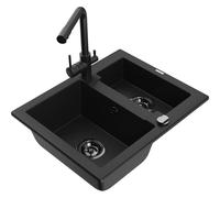 Mexen Carlos Fregadero de granito de 1,5 senos con grifo de cocina Duero, negro - 6518-77-671600-70-B 19575 5905315027122