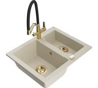 Mexen Carlos fregadero de granito de 1,5 senos con grifo de cocina Duo, beige - 6518-69-671701-57-G 23037 5905315055620