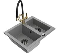 Mexen Carlos fregadero de granito de 1,5 senos con grifo de cocina Duo, gris - 6518-71-671701-57-B 23043 5905315055699