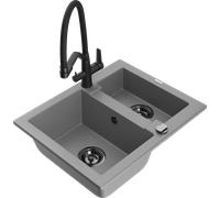 Mexen Carlos fregadero de granito de 1,5 senos con grifo de cocina Duo, gris - 6518-71-671701-70-B 23044 5905315055705