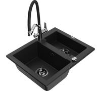 Mexen Carlos fregadero de granito de 1,5 senos con grifo de cocina Duo, negro - 6518-77-671701-07-B 23061 5905315055910