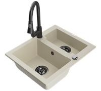Mexen Carlos fregadero de granito de 1,5 senos con grifo de cocina Elia, beige - 6518-69-670101-70 20163 5905315032003