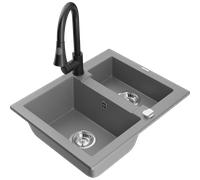 Mexen Carlos fregadero de granito de 1,5 senos con grifo de cocina Elia, gris - 6518-71-670101-70 20166 5905315032034