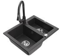 Mexen Carlos fregadero de granito de 1,5 senos con grifo de cocina Elia, negro moteado - 6518-76-670101-76 20182 5905315032195