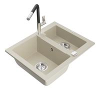 Mexen Carlos fregadero de granito de 1,5 senos con grifo de cocina Flora, beige - 6518-69-670401-07 21172 5905315063540
