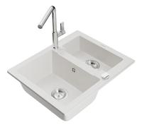 Mexen Carlos fregadero de granito de 1,5 senos con grifo de cocina Flora, blanco - 6518-20-670401-00 21162 5905315063458