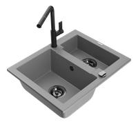 Mexen Carlos fregadero de granito de 1,5 senos con grifo de cocina Flora, gris - 6518-71-670401-70-B 21185 5905315063663