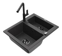 Mexen Carlos fregadero de granito de 1,5 senos con grifo de cocina Flora, negro moteado - 6518-76-670401-70-B 21229 5905315063861