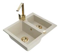 Mexen Carlos fregadero de granito de 1,5 senos con grifo de cocina Rita, beige - 6518-69-670300-50 18129 5905315021755