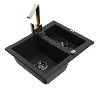 Mexen Carlos fregadero de granito de 1,5 senos con grifo de cocina Rita, negro - 6518-77-670300-50-B 18188 5905315021984