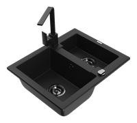 Mexen Carlos fregadero de granito de 1,5 senos con grifo de cocina Rita, negro - 6518-77-670300-70-B 18194 5905315022004
