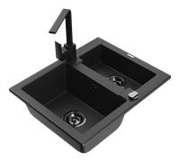 Mexen Carlos fregadero de granito de 1,5 senos con grifo de cocina Rita, negro/plateado metálico - 6518-73-670300-70-B 18159 5905315021854