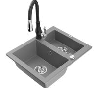 Mexen Carlos fregadero de granito de 1.5 senos con grifo de cocina Savita, gris - 6518-71-672601-70 18285 5905315037145