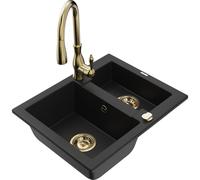 Mexen Carlos fregadero de granito de 1,5 senos con grifo de cocina Savita, negro - 6518-77-672601-50 18404 5905315037329