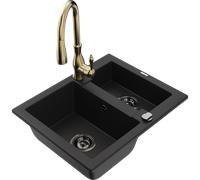 Mexen Carlos fregadero de granito de 1,5 senos con grifo de cocina Savita, negro - 6518-77-672601-50-B 18407 5905315037336