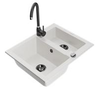 Mexen Carlos fregadero de granito de 1,5 senos con grifo de cocina Telma, blanco - 6518-20-670200-70 18864 5905315016607