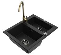 Mexen Carlos fregadero de granito de 1,5 senos con grifo de cocina Telma, negro - 6518-77-670200-50-B 18891 5905315016867