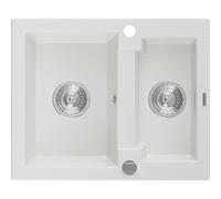 Mexen Carlos fregadero de granito de 1,5 tazones 582 x 475 mm, blanco, sifón cromado - 6518581500-20 16115 5905315052322