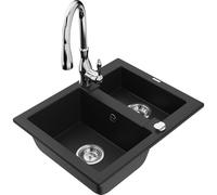 Mexen Carlos fregadero de granito de 1,5 tazones con grifo de cocina Savita, negro - 6518-77-672601-00 18399 5905315037312