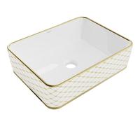 Mexen Catia lavabo sobre encimera 48 x 37 cm, blanco/dorado patrón de cuadrícula - 21314809 21913 5907709156913