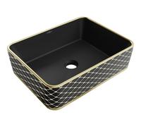 Mexen Catia lavabo sobre encimera 48 x 37 cm, negro mate/diseño de rejilla dorada - 21314879 21922 5907709157002