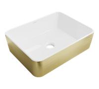Mexen Catia lavabo sobre encimera 48 x 38 cm, blanco/dorado diseño líneas - 21314817 21914 5907709156920