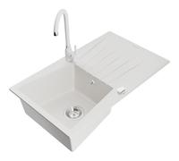 Mexen Cesar fregadero de cocina de granito de 1 cubeta con escurridor y grifo Telma, blanco - 6514-20-670200-20 6313 5907709160774