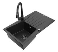 Mexen Cesar fregadero de granito 1-cuenco con escurridor y grifo de cocina Elia, negro/plata metálica - 6514-73-670101-70-B 19963 5905315030801