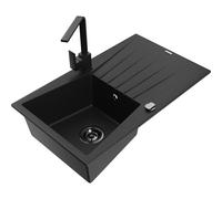 Mexen Cesar fregadero de granito 1 senos con escurridor y grifo de cocina Rita, negro - 6514-77-670300-70-B 17662 5905315020710