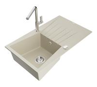 Mexen Cesar fregadero de granito de 1 cámara con escurridor y grifo de cocina Flora, beige - 6514-69-670401-00 20970 5905315061539