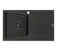 Mexen Cesar fregadero de granito de 1 compartimento con escurridor 775 x 470 mm, negro/dorado metálico, sifón negro 16366 5905315013415