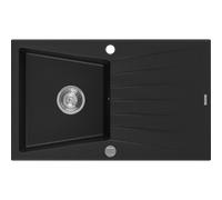 Mexen Cesar fregadero de granito de 1 compartimento con escurridor 775 x 470 mm, negro, sifón cromo - 6514771010-77 4028 5907709194786