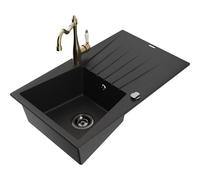 Mexen Cesar fregadero de granito de 1 compartimento con escurridor y grifo de cocina Carla, negro - 6514-77-670700-50-B 18475 5905315041197